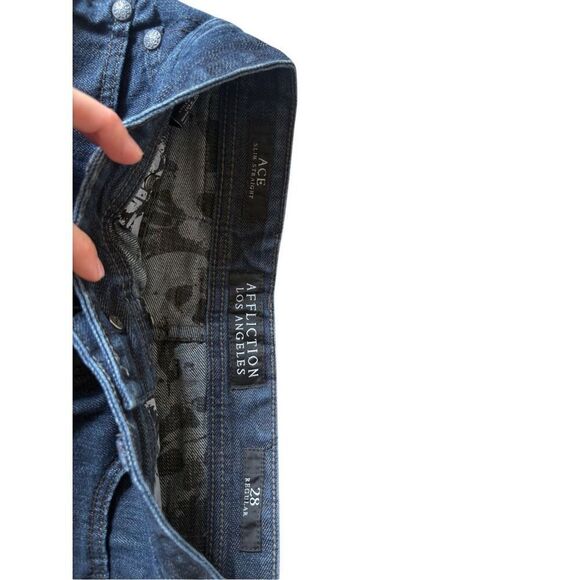 Affliction Jeans Mens 28x30 Blue Ace Slim Straight Button Fly Wrinkle Rinse Wash - Picture 3 of 9